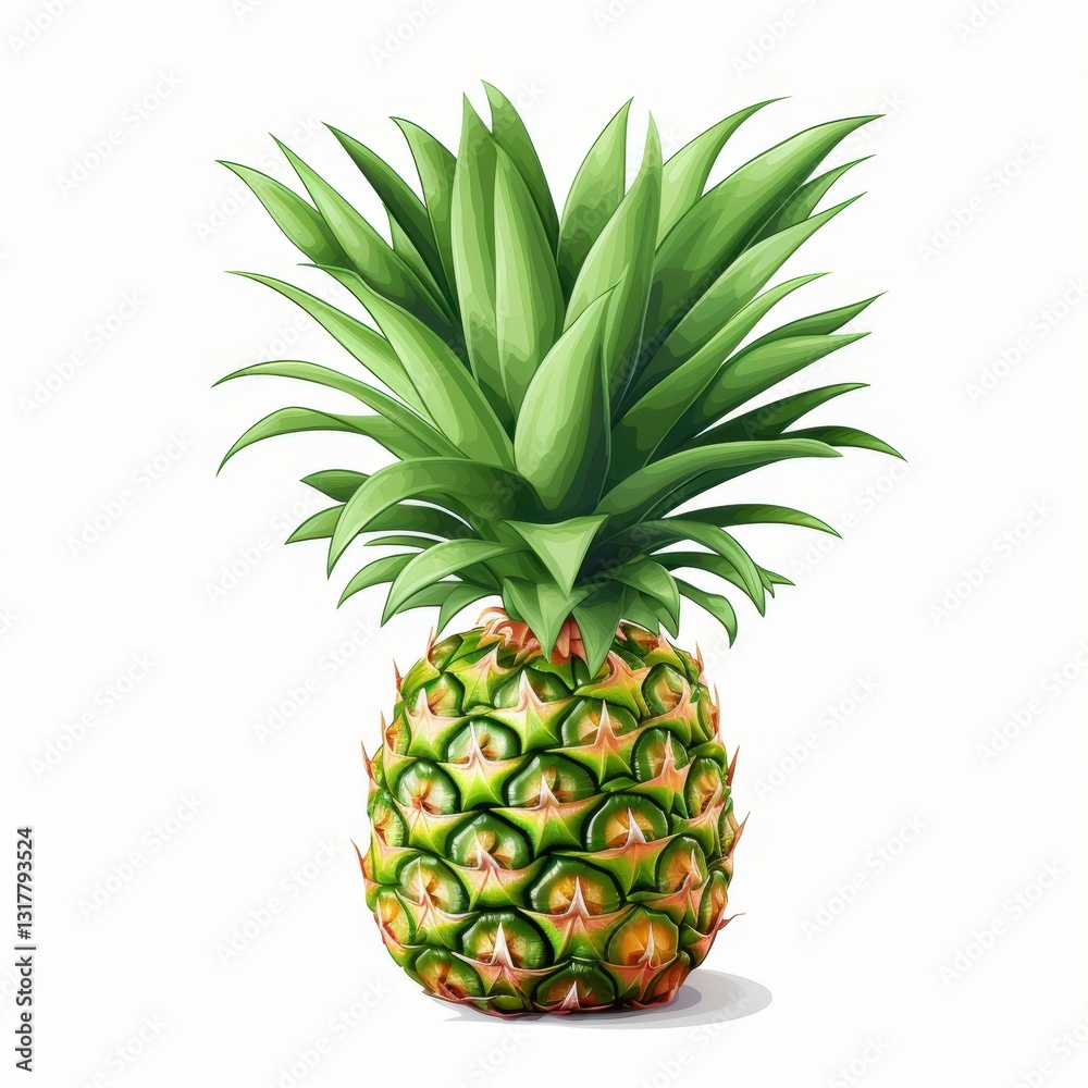 Fototapeta premium A vibrant pineapple with edgy green leaves, beautifully isolated on white, capturing a pastel charm.