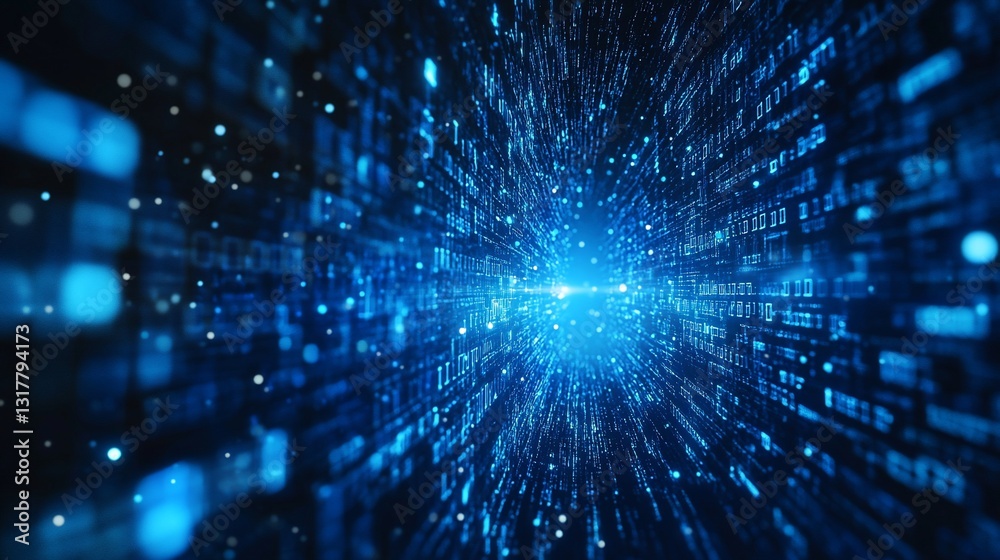 Digital Data Stream: Abstract Visualization of Binary Code Flowing Through Cyberspace Digital Data Stream: Abstract Visualization of Binary Code Flowing Through Cyberspace