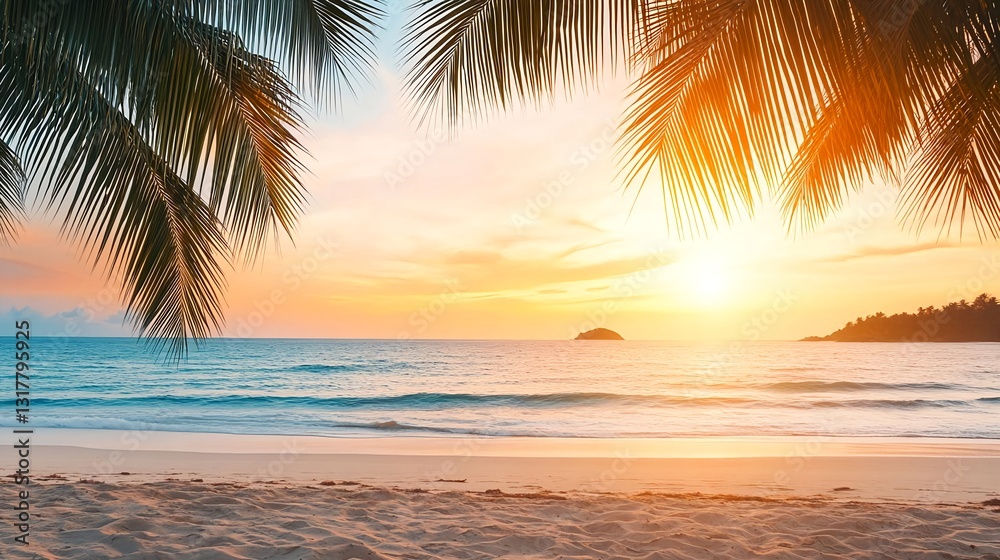 Obraz premium Tropical Sunset Beach Paradise - Golden Hour Photography