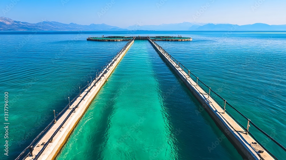 Coastal Fish Farm, Turquoise Water, Aerial - Aerial Views Coastal Fish Farm, Turquoise Water, Aerial - Aerial Views