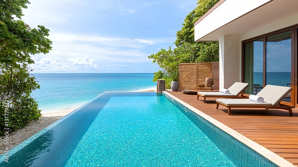 Fototapeta premium Luxury Beachfront Villa Infinity Pool - Luxury travel