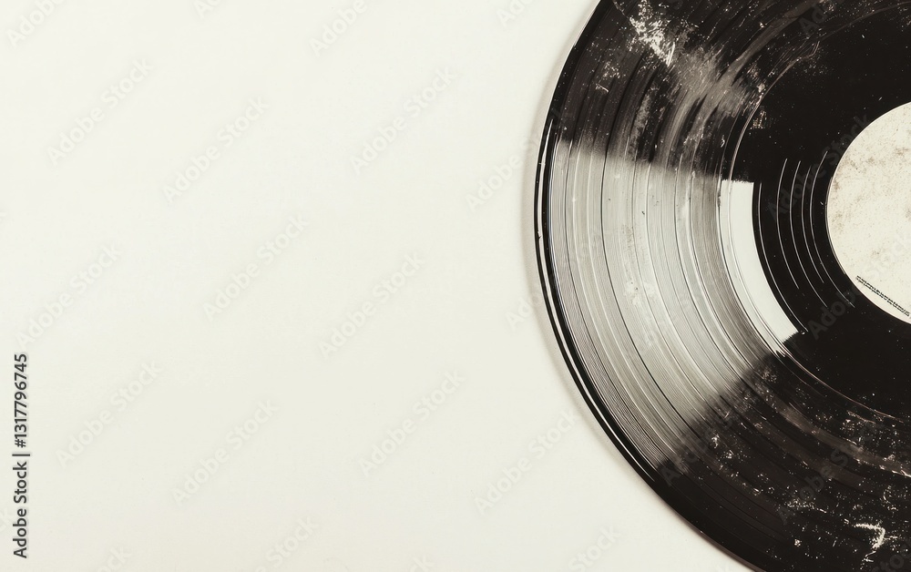 Close Up Black Vinyl Record on Beige Background Close Up Black Vinyl Record on Beige Background