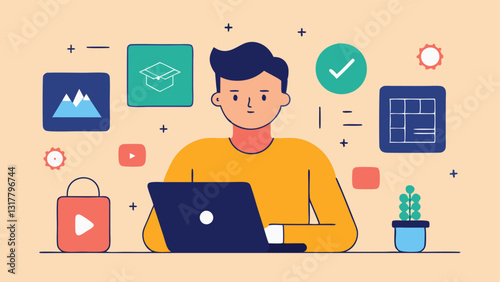 Icons and Illustrations A designer focused on creating a set of custom icons with sketches and digital versions laid out on a digital pad or software.
