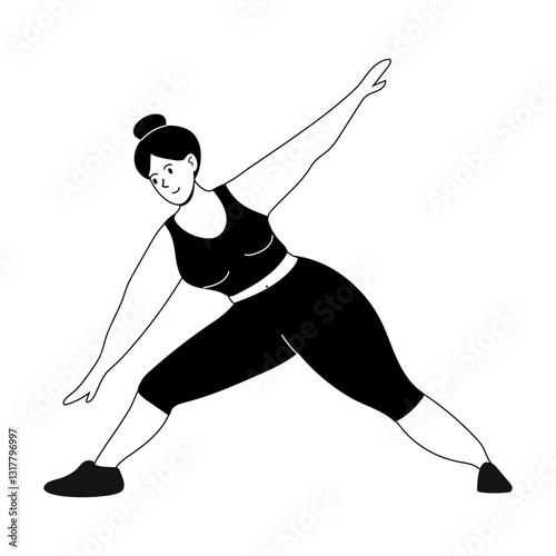 Woman performing a stretching exercise at home in comfortable athletic wear during the morning