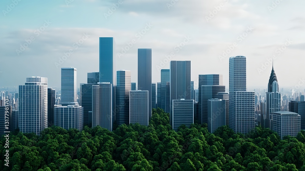 Green Cityscape: Modern Skyline & Forest - Sustainable city design Green Cityscape: Modern Skyline & Forest - Sustainable city design