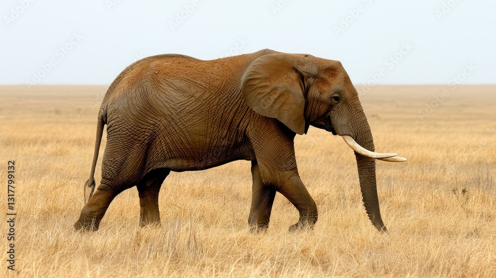 Obraz premium Majestic elephant roams the vast savannah, embodying the essence of Africas wild and untamed beauty.