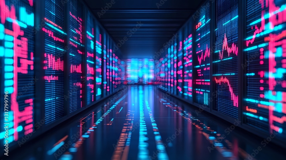Neon Data Center Corridor, Digital Future - Cyberpunk aesthetics Neon Data Center Corridor, Digital Future - Cyberpunk aesthetics