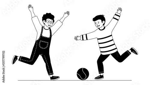 Children play soccer happily in a park during a sunny afternoon with joyful expressions