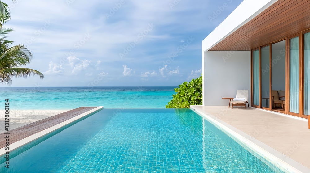 Fototapeta premium Luxury Villa Pool, Ocean View, Maldives - Minimalist architecture