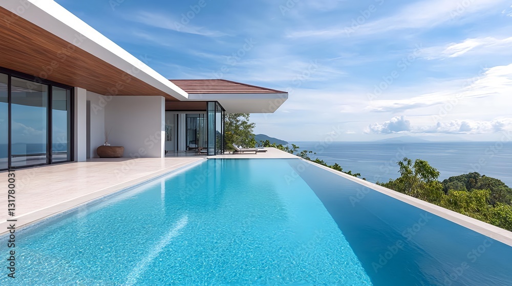 Fototapeta premium Luxury Ocean View Villa Infinity Pool - Luxury Real Estate