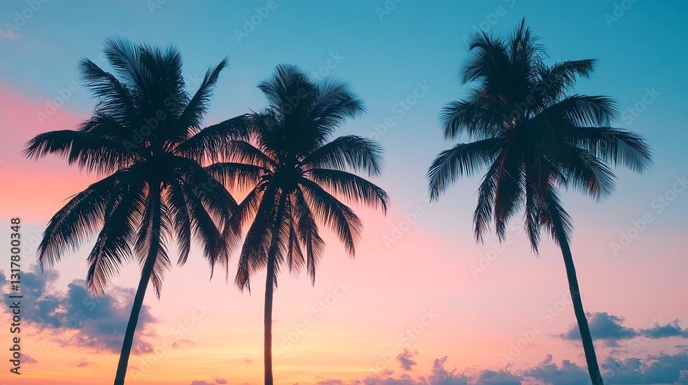 Tropical Sunset Palm Trees Silhouette - Minimalist aesthetic Tropical Sunset Palm Trees Silhouette - Minimalist aesthetic