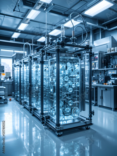Hydrogen storage in metal hydrides, dimly lit lab,  showcasing advanced storage solutions