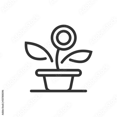 A Tiny Potted Flower Blooming With Simple Line Art And A Clean Minimalist Style Showcasing New Life And Growth