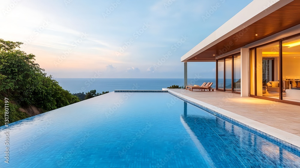 Fototapeta premium Luxury Oceanfront Villa Infinity Pool - Luxury Real Estate