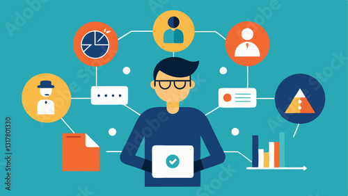 Incident Response An illustration of an analyst coordinating a response team portraying collaboration in handling a cyber incident with data charts and communication symbols.