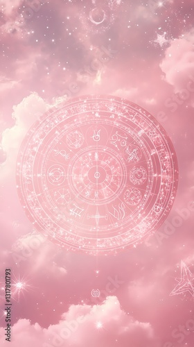 abstract astrological background with pink clouds and star signs