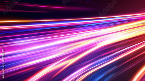 Vibrant neon light streaks creating dynamic abstract background. Pulsating Beams. Illustration