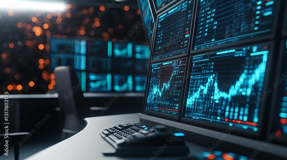 Stock Market Data Analysis Screens - Futuristic Technology