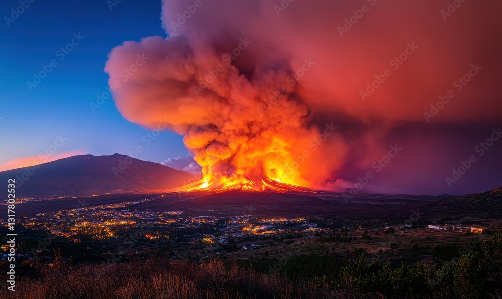 Fototapeta premium Volcanic Eruption in the Night