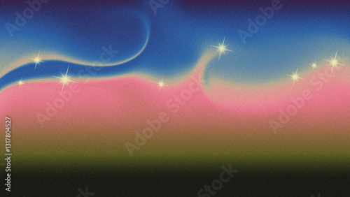 Starry night sky. Neon grainy gradient texture.