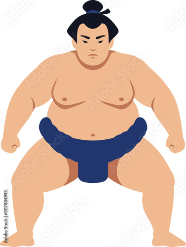 Sumo wrestler in a traditional mawashi preparing for a match, showcasing a flat design style in vibrant colors, vector illustration