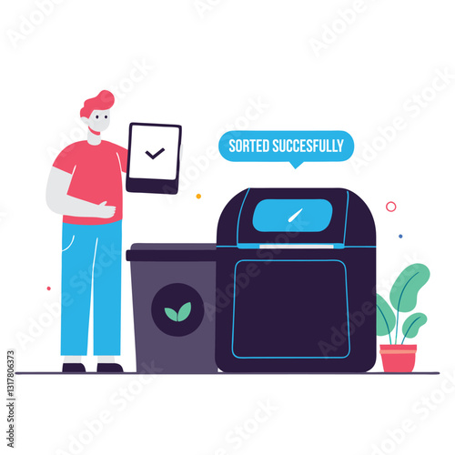 Person successfully sorting recyclable cup in public waste management syste. Recycling Concept Vector Illustration 