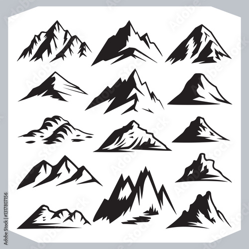 Obraz na płótnie Best Hand Drawn Mountain Silhouettes High Quality Vector Bundle w salonie