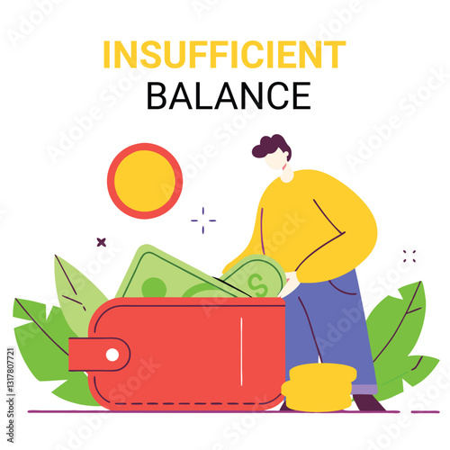 Illustration of Insufficient Funds in a Wallet. Financial Stress Concept. Flat vector illustration isolated on white background