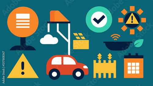 Industry Impact Various industrial icons like a car electronics and agriculture with warning signs showing how each sector is impacted differently by trade wars highlighting the