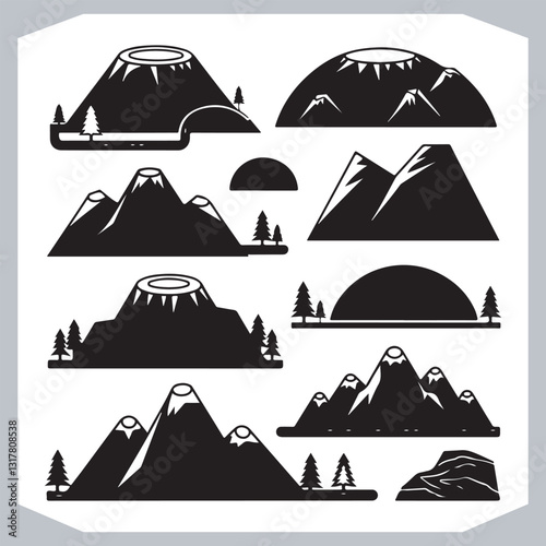 Obraz na płótnie Black and White Mountain Icons Retro Hand Drawn Sketch Collection w salonie