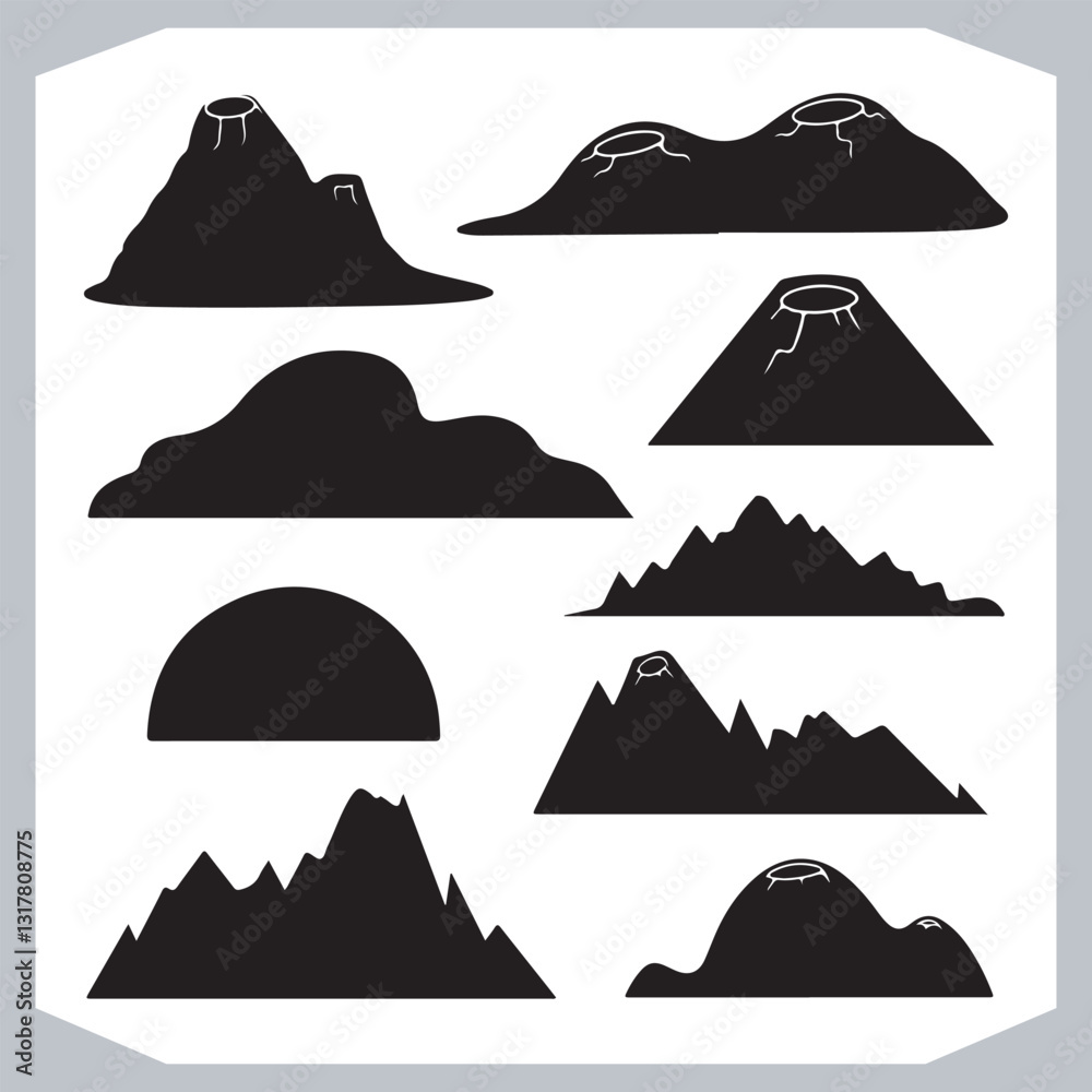 Black and White Mountain Icons Retro Hand Drawn Sketch Collection