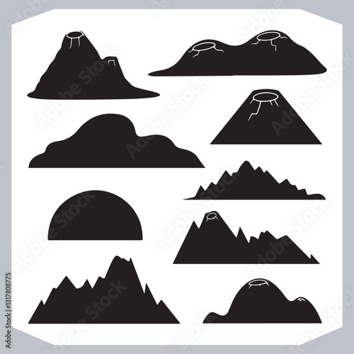 Obraz na płótnie Black and White Mountain Icons Retro Hand Drawn Sketch Collection w salonie