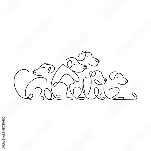 Minimalist Line Art Dogs Grouped Together Forming Abstract Shapes on White Background