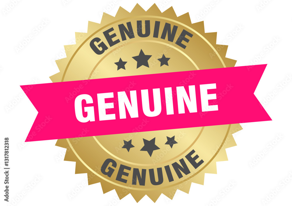 genuine. genuine round pink and gold label isolated on transparent background genuine. genuine round pink and gold label isolated on transparent background