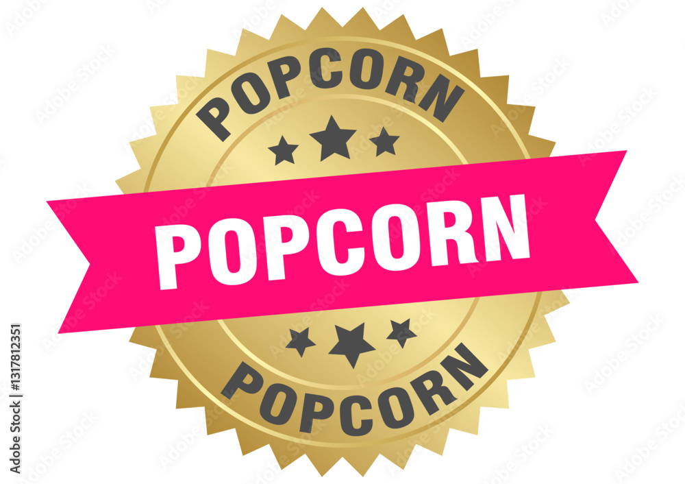 popcorn. popcorn round pink and gold label isolated on transparent background popcorn. popcorn round pink and gold label isolated on transparent background