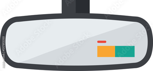 Rearview mirror design in flat style featuring digital display for vehicle monitoring and safety, showcasing vibrant colors and clean lines, vector illustration
