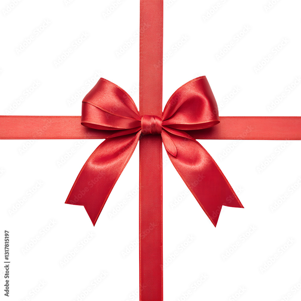 Gift bow in bright red satin with intersecting ribbons for wrapping, decoration or celebration designs. Gift bow in bright red satin with intersecting ribbons for wrapping, decoration or celebration designs.