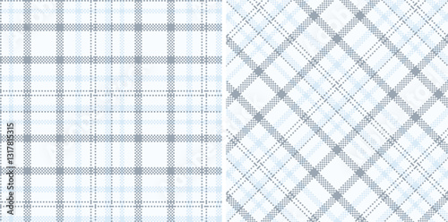 Light Pale Grey Seamless Madras Plaid with Metallic Bluey Grey accents Textile Design