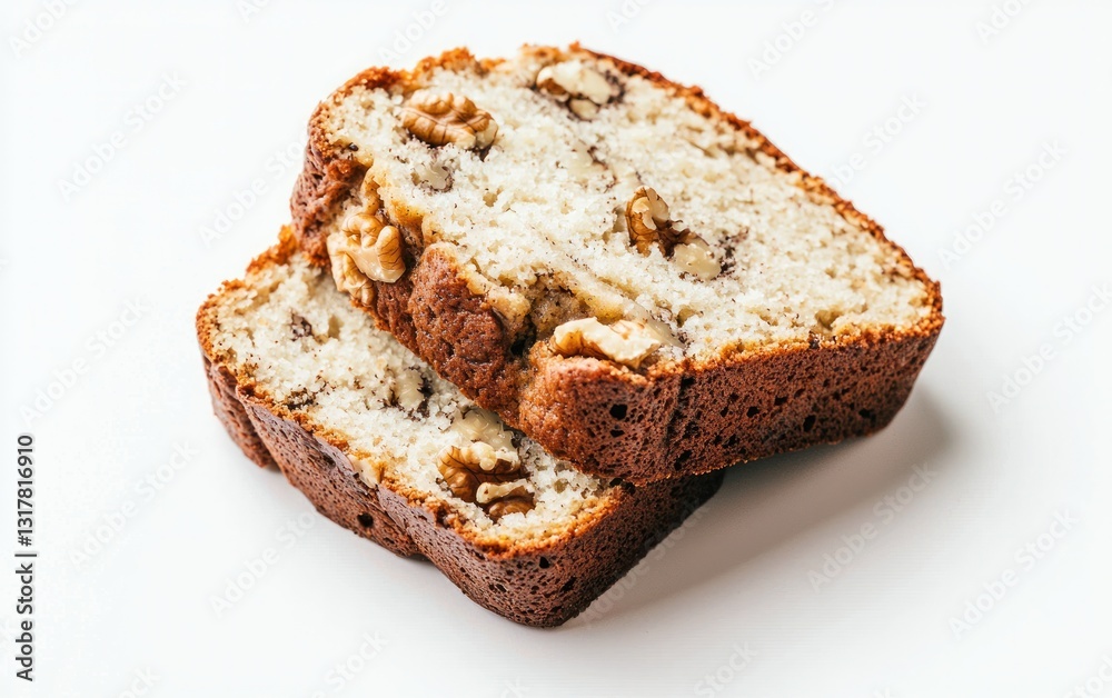 Two Slices of Walnut Bread on White Background Two Slices of Walnut Bread on White Background
