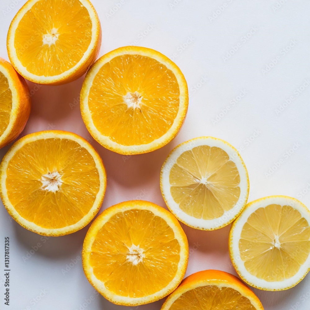 Obraz premium Top View Flat Lay of Fresh Orange Slices Isolated on White Background