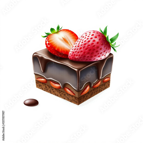 A decadent chocolate dessert with juicy strawberries, , isolated on a transparent background. 