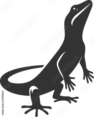 Lizard standing on its hind legs, looking up vector silhouette