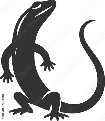 Lizard standing on its hind legs, looking up vector silhouette
