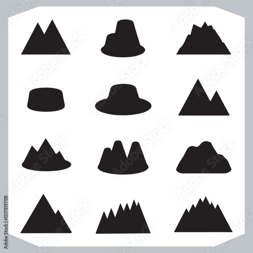 Obraz na płótnie Black and White Mountain Icons Retro Hand Drawn Sketch Collection w salonie
