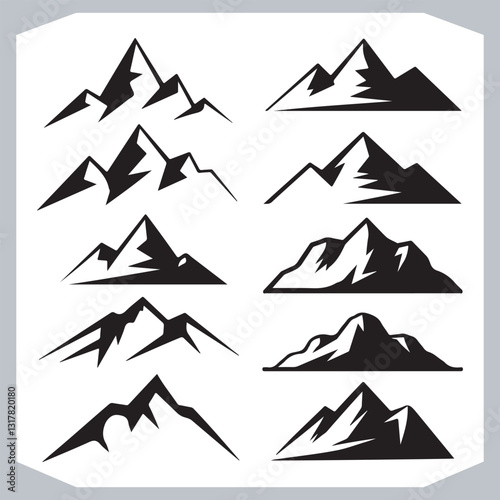 Obraz na płótnie Hand Drawn Mountain Silhouettes Stunning Sketch and Vector Set w salonie