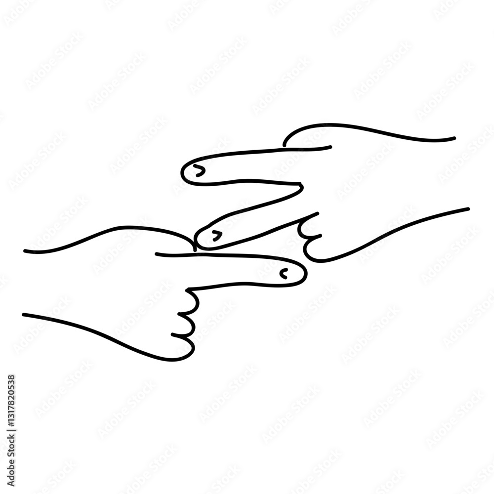 Two Hands Playfully Intertwining Fingers In A Lighthearted Game Of Scissors-paper-rock Depicted With Simple Line Art And Minimalist Style Two Hands Playfully Intertwining Fingers In A Lighthearted Game Of Scissors-paper-rock Depicted With Simple Line Art And Minimalist Style