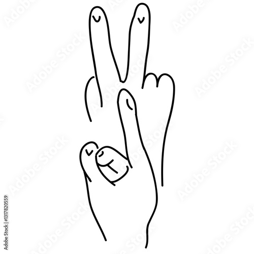 Cheerful Hands Showing Peace Signs Expressing Joyful Optimism And Playful Energy With Simple Line Art Style