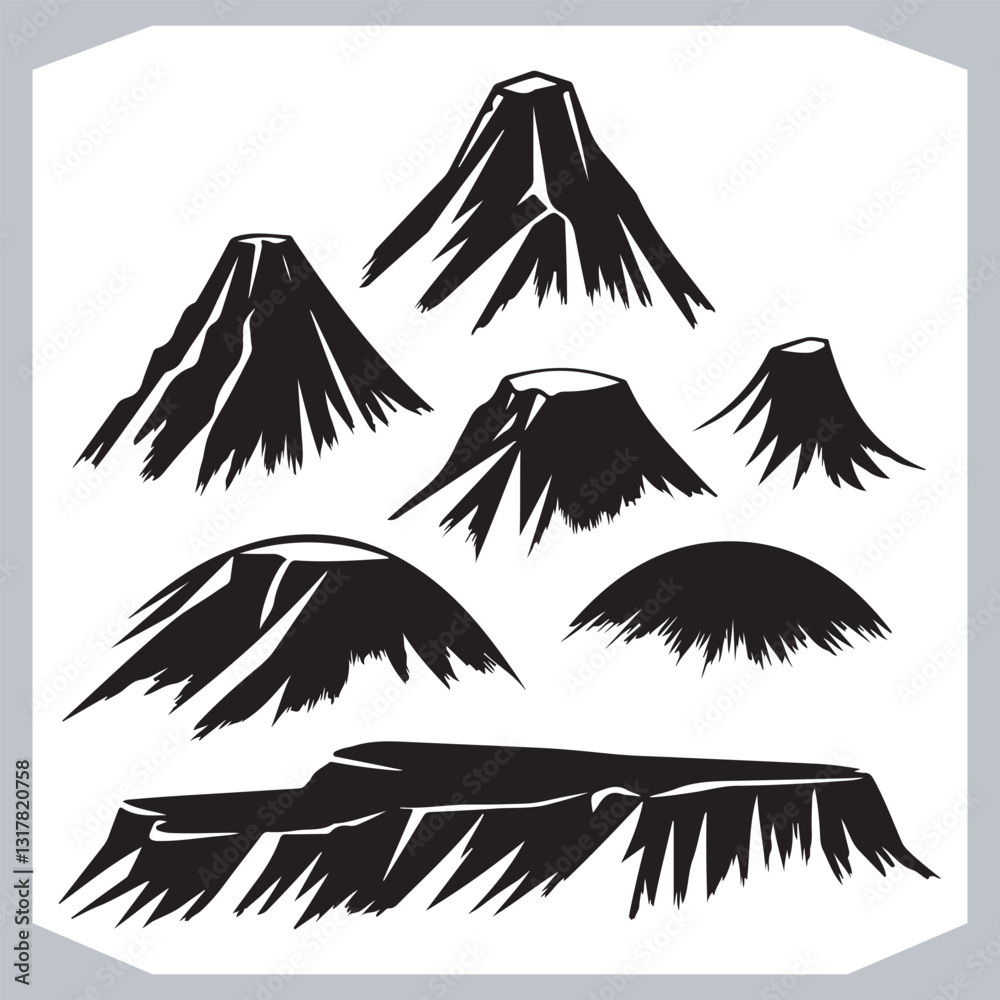 Hand Drawn Mountain Silhouettes Stunning Sketch and Vector Set