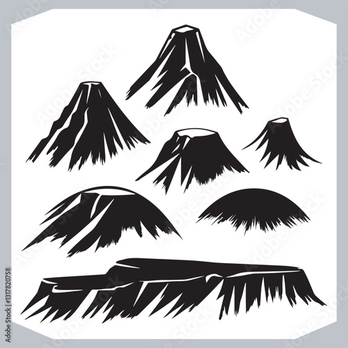Obraz na płótnie Hand Drawn Mountain Silhouettes Stunning Sketch and Vector Set w salonie