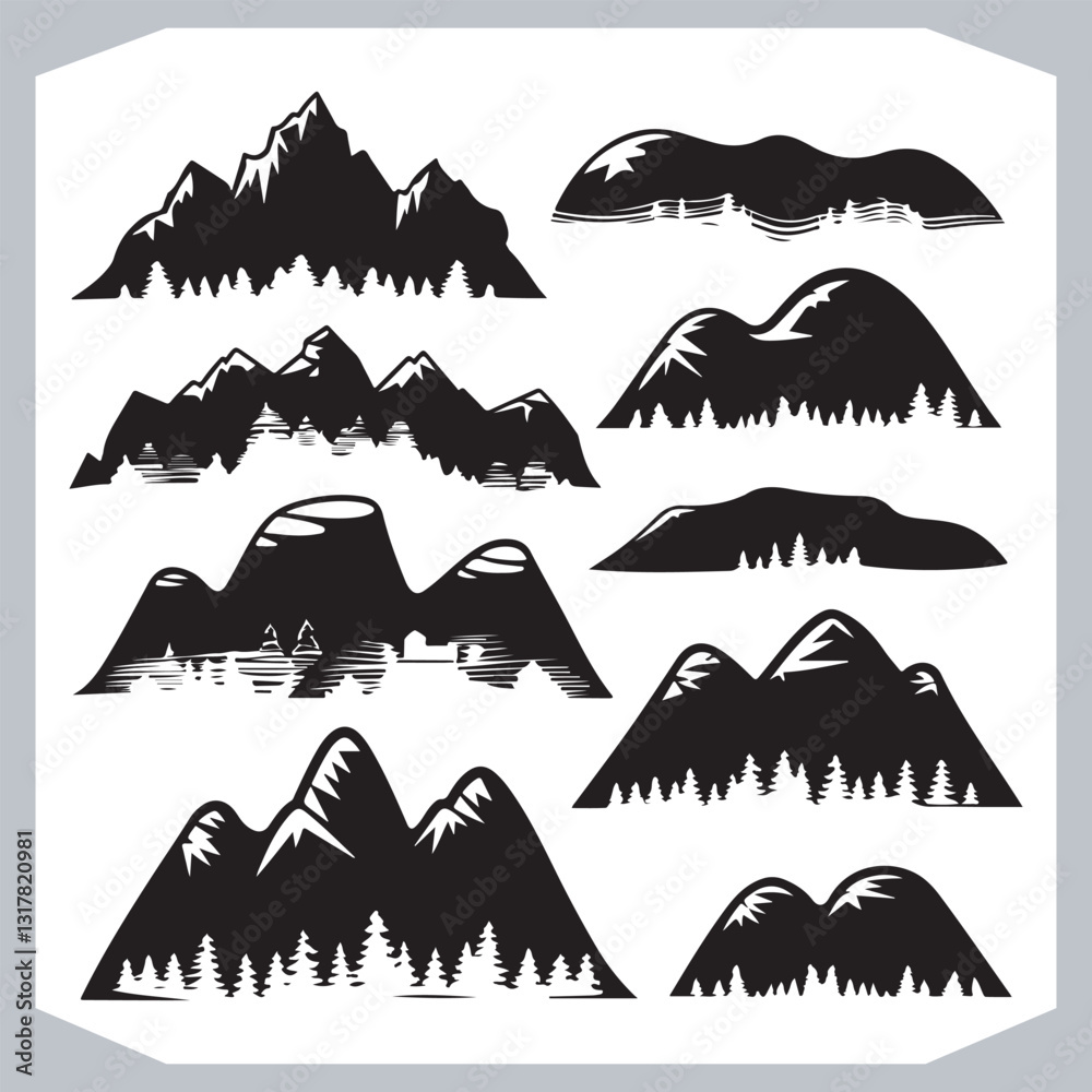 Hand Drawn Mountain Silhouettes Stunning Sketch and Vector Set